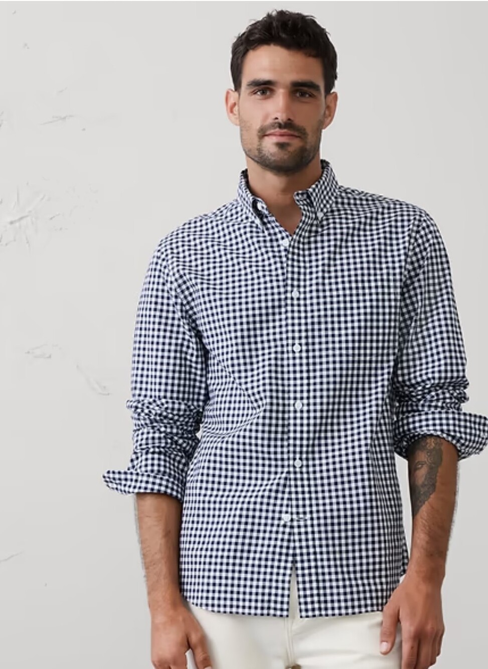 Banana Republic Untucked Fit Organic Cotton Oxford Shirt Mens XL Navy Gingham Ch